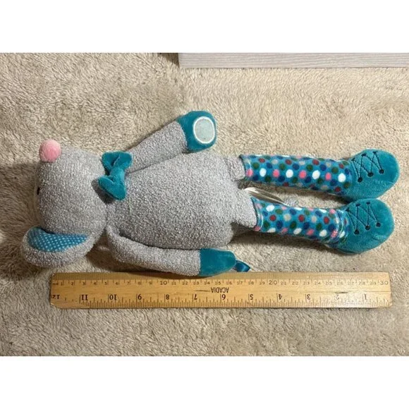 Scentsy Buddy Mouse Teal Gray Plush Toy Polka Dot Legs & Bow Tie  12" - Picture 7 of 7